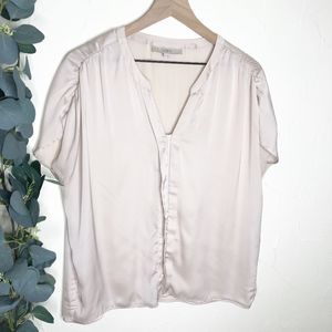 LOFT | Pleated Button Front Short Sleeve Blouse M